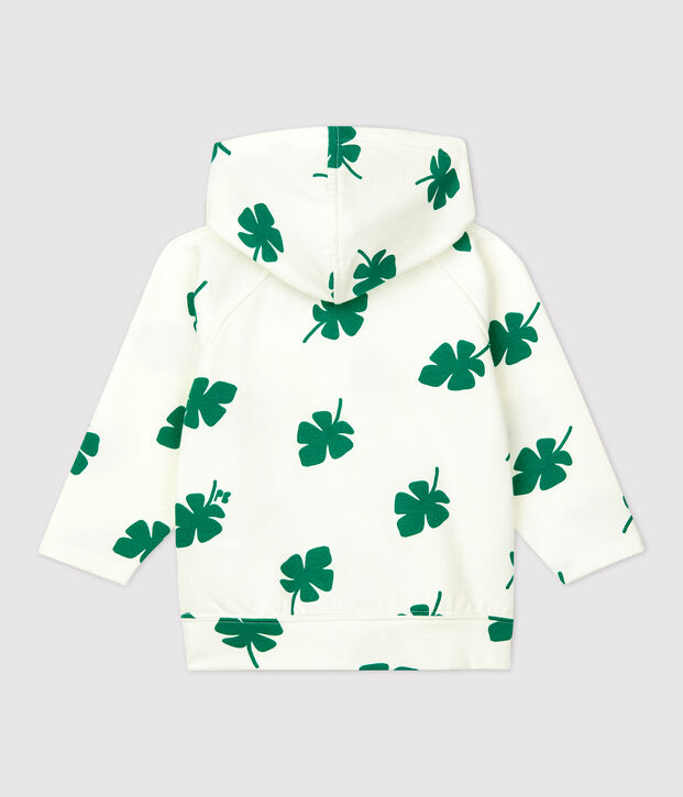 Baby-Kapuzensweatshirt aus Molton mit Pflanzenmuster weiss/gr&uuml;n