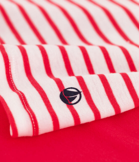 Kinder-Kurzpyjama aus Baumwolle mit Streifen für Mädchen weiss MARSHMALLOW/weiss MULTICO