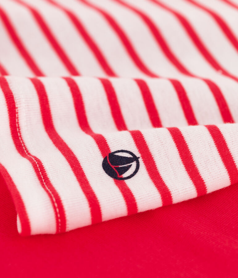 Kinder-Kurzpyjama aus Baumwolle mit Streifen f&uuml;r M&auml;dchen weiss/vielfarbig