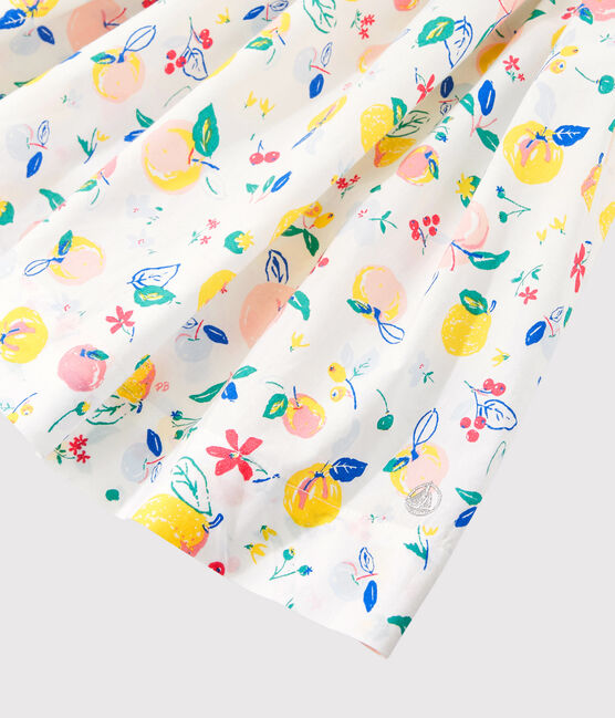 Kurzärmeliges Kinderkleid aus Popeline für Mädchen weiss MARSHMALLOW/weiss MULTICO