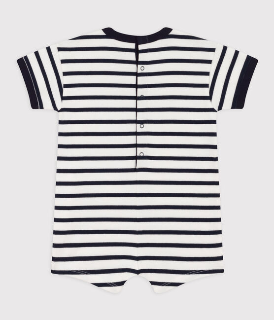 Baby-Kurzoverall aus dickem Jersey im Streifenlook weiss MARSHMALLOW/blau SMOKING