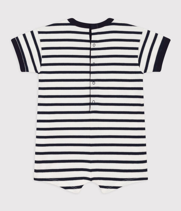 Baby-Kurzoverall aus dickem Jersey im Streifenlook weiss/blau