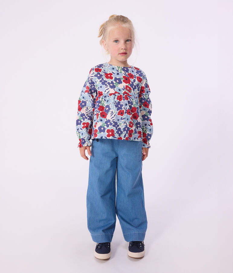 Lang&auml;rmelige Kinder-Bluse aus Baumwolle mit Blumenmuster weiss/vielfarbig