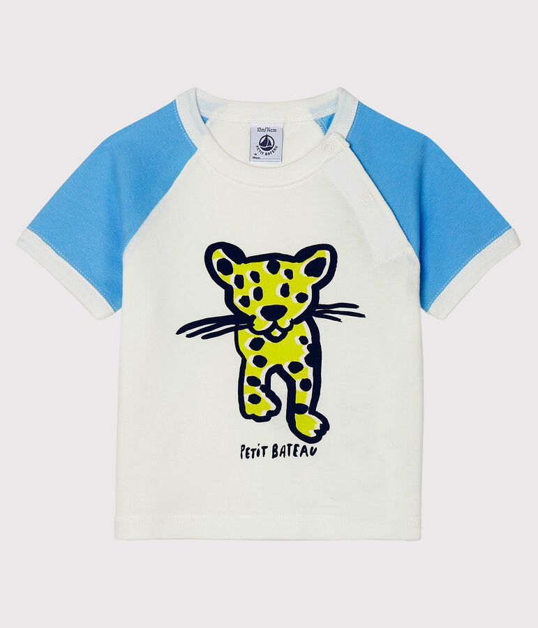 Kurz&auml;rmeliges Baby-T-Shirt f&uuml;r Jungen weiss/blau