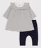 Baby-Leggings-Kleid mit Streifen für Mädchen weiss MARSHMALLOW/blau SMOKING