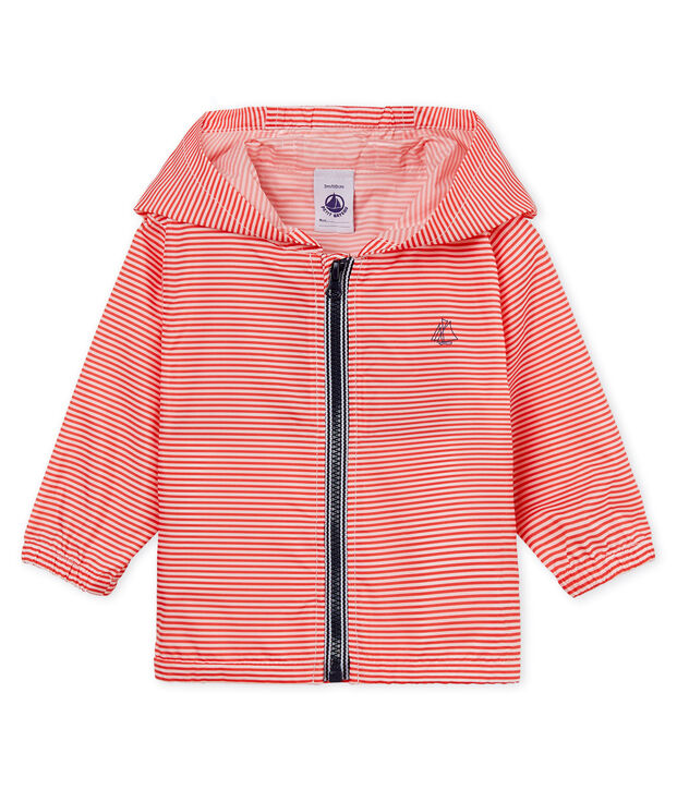 Gestreifte Baby-Windjacke Unisex rosa/weiss