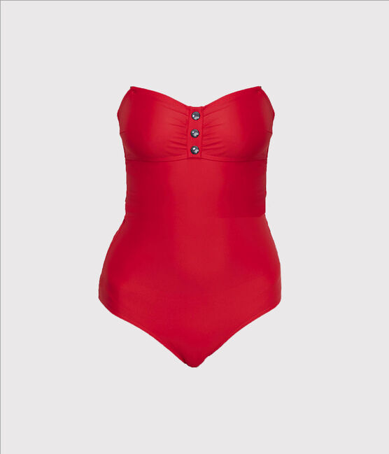 Damen-Badeanzug aus recyceltem Material rot PEPS