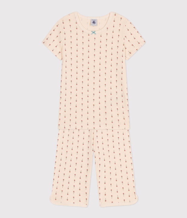 Kinder-Capripyjama aus Baumwolle mit Blumenmuster naturfarben/vielfarbig