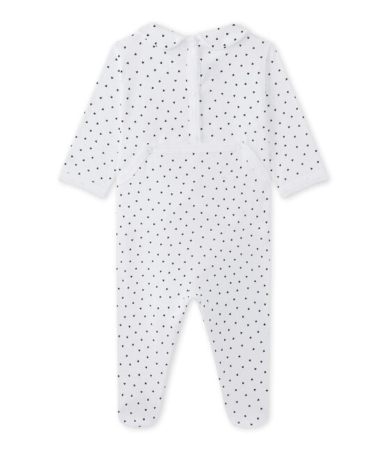 Baby-Mädchen-Strampler mit Herzchen-Print weiss ECUME/blau MEDIEVAL