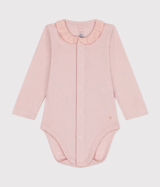 Langärmeliger Baby-Body aus Baumwolle mit Rüschenkragen rosa SALINE