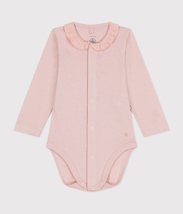 Lang&auml;rmeliger Baby-Body aus Baumwolle mit R&uuml;schenkragen rosa