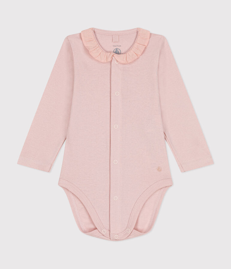 Lang&auml;rmeliger Baby-Body aus Baumwolle mit R&uuml;schenkragen rosa