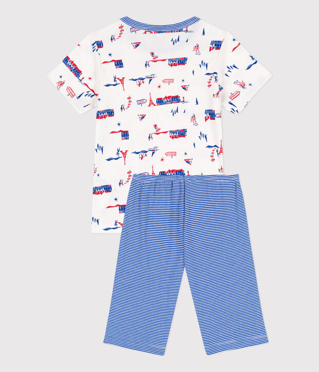 Kinder-Kurzpyjama Paris aus Baumwolle f&uuml;r Jungen weiss/vielfarbig
