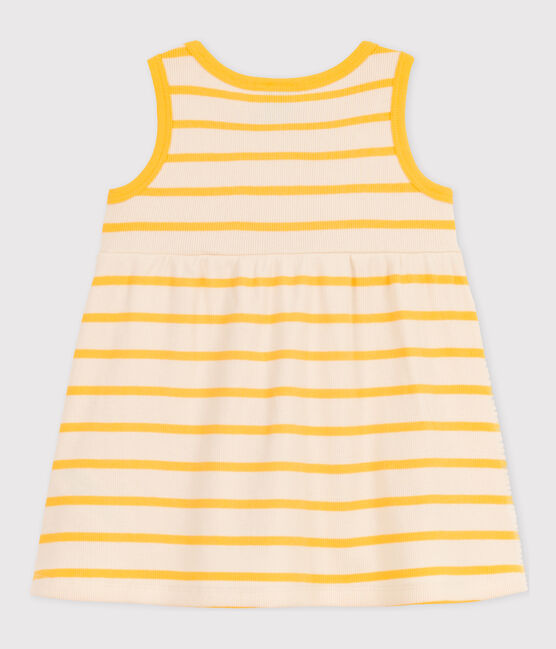 Ärmelloses gestreiftes Baby-Kleid aus Rippstrick gelb AVALANCHE/weiss DAISY