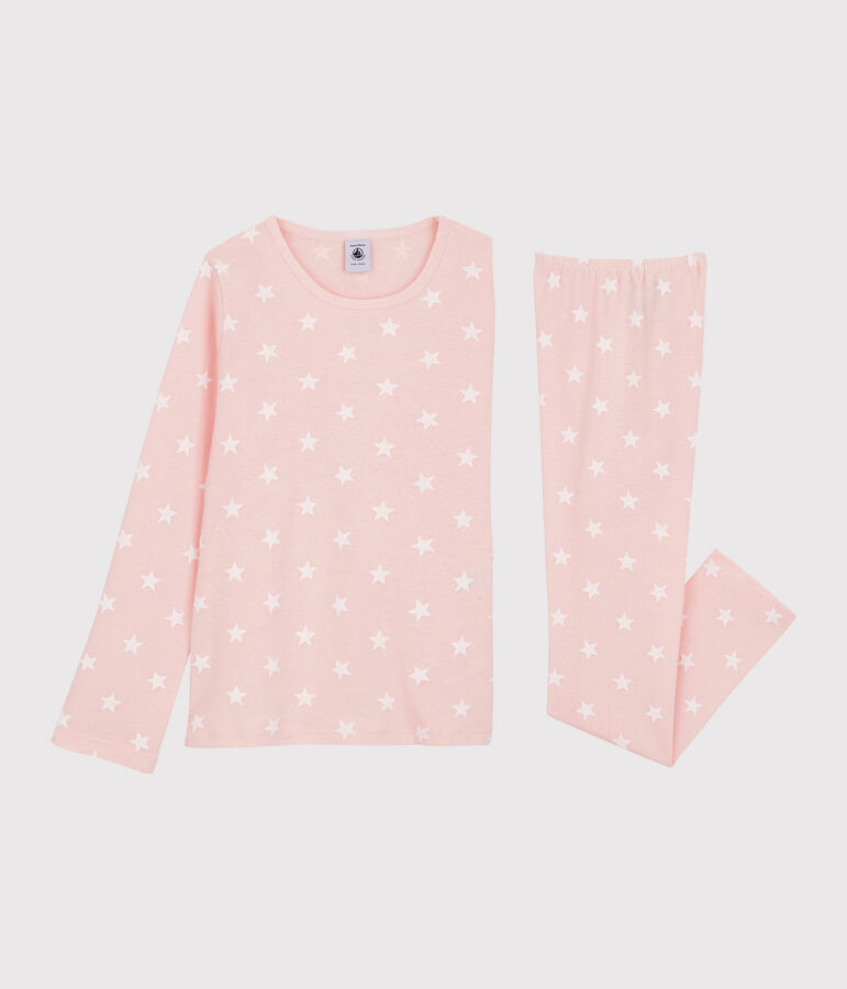 Kinderpyjama aus Baumwolle mit Sternenmotiv f&uuml;r M&auml;dchen rosa/weiss