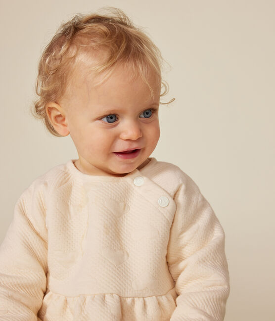 Langärmeliges Baby-Kleid aus gestepptem Doppeljersey naturfarben AVALANCHE