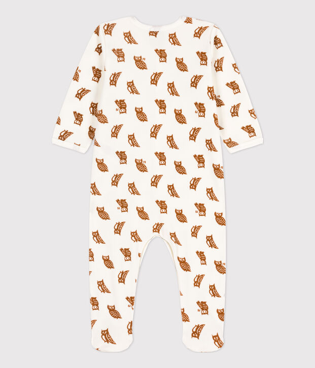 Baby-Strampler aus Nicki mit Eulenmotiv weiss/braun