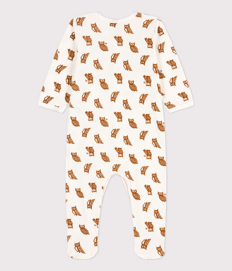 Baby-Strampler aus Nicki mit Eulenmotiv weiss/braun
