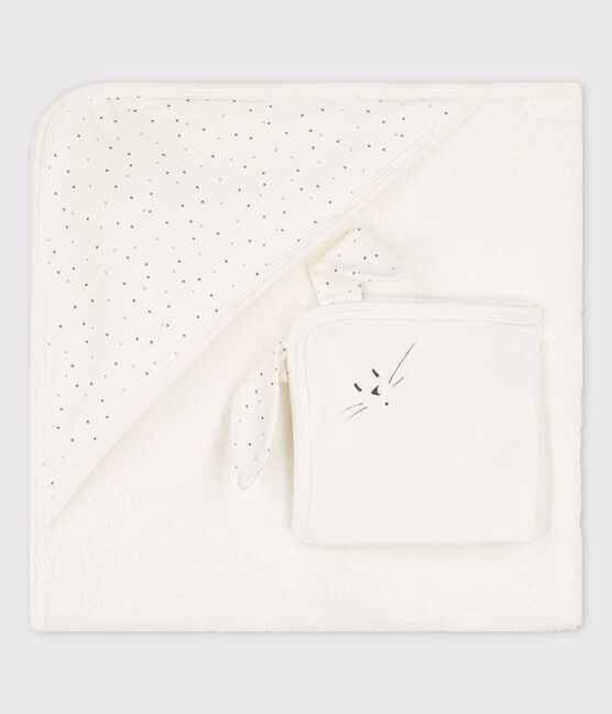 Baby-Badetuch aus Bio-Baumwolle weiss MARSHMALLOW/weiss MULTICO