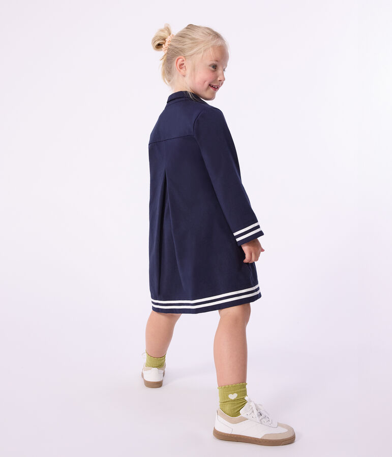 Lang&auml;rmeliges Kinder-Kleid aus einfarbiger Baumwolle blau