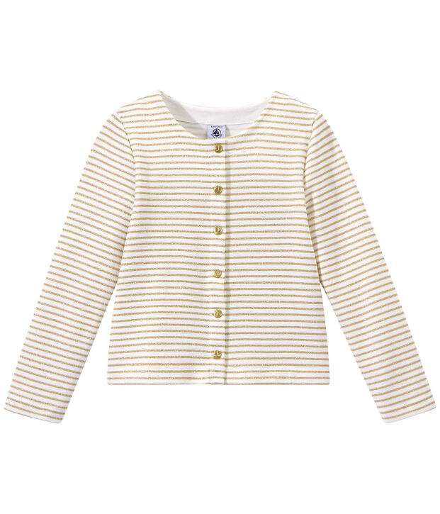 Gestreifter M&auml;dchen-Cardigan weiss/braun