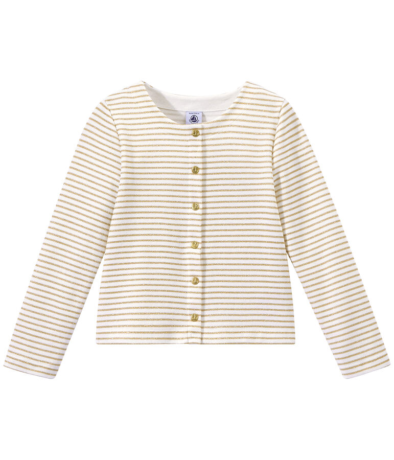 Gestreifter M&auml;dchen-Cardigan weiss MARSHMALLOW/braun EM DORE