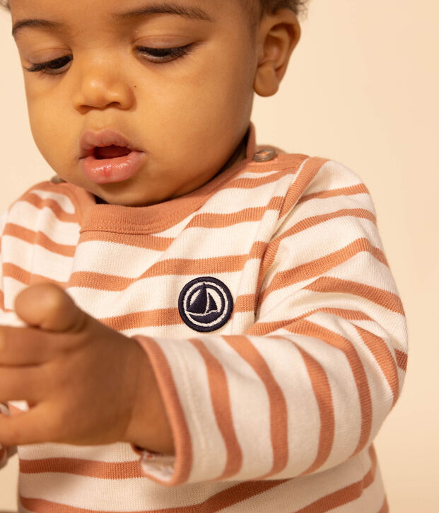 Baby-Streifenshirt aus dickem Jersey naturfarben/rosa