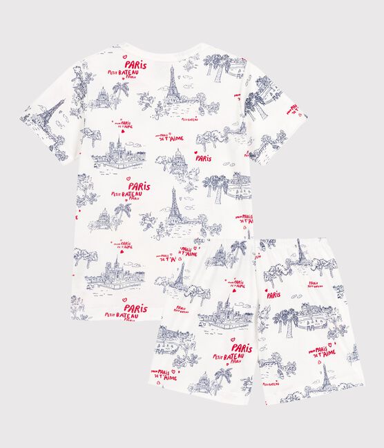 Kinder-Kurzpyjama aus Baumwolle weiss MARSHMALLOW/weiss MULTICO