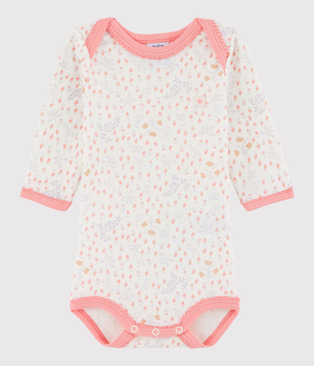 Lang&auml;rmeliger Baby-Body M&auml;dchen weiss/vielfarbig