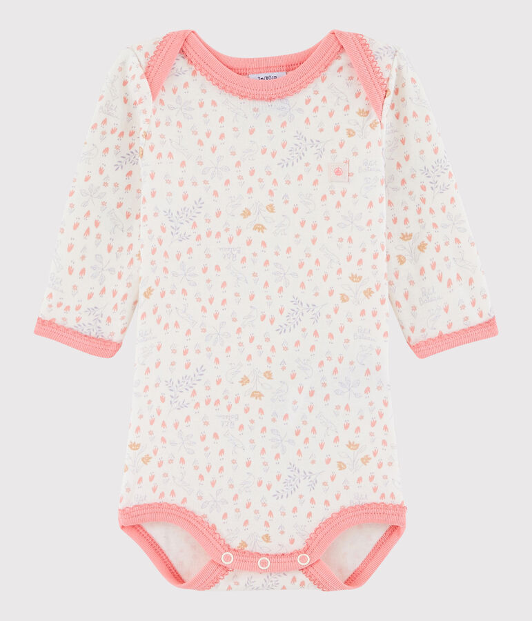 Lang&auml;rmeliger Baby-Body M&auml;dchen weiss/vielfarbig