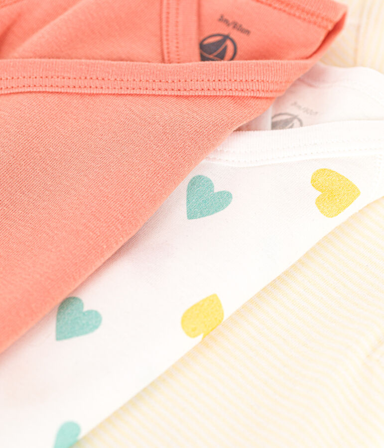 3er-Set kurz&auml;rmelige Wickelbodys aus Baumwolle mit Herzmuster vielfarbig