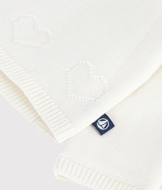 Baby-Wickeljacke aus Woll- und Baumwollstrick mit Lochstickerei weiss