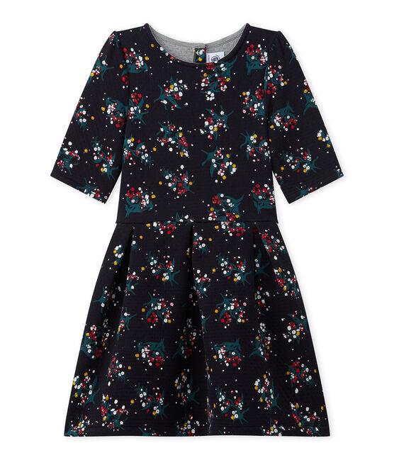 Gestepptes Mädchen-Kleid aus gedoppeltem Jersey mit 3/4-Ärmeln blau SMOKING/weiss MULTICO