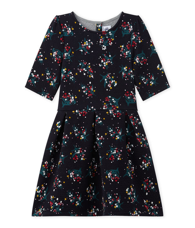 Gestepptes M&auml;dchen-Kleid aus gedoppeltem Jersey mit 3/4-&Auml;rmeln blau/vielfarbig