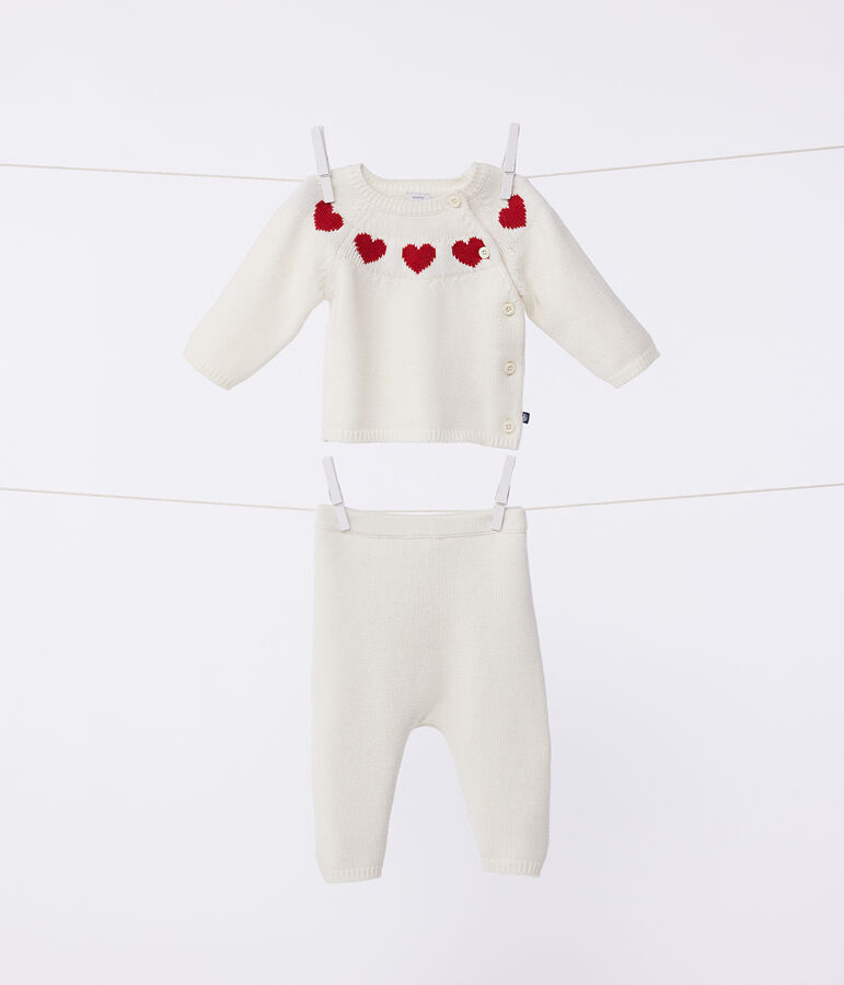 2-teiliges Baby-Strickset weiss/rot