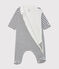 Baby-Bodyjama mit Reißverschluss aus Rippstrick weiss MARSHMALLOW/blau SMOKING