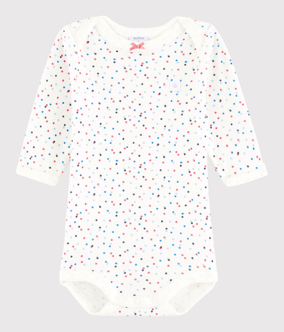 Langärmeliger Baby-Body Mädchen weiss MARSHMALLOW/weiss MULTICO