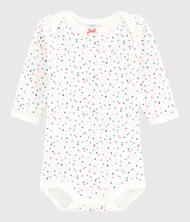 Lang&auml;rmeliger Baby-Body M&auml;dchen weiss/vielfarbig