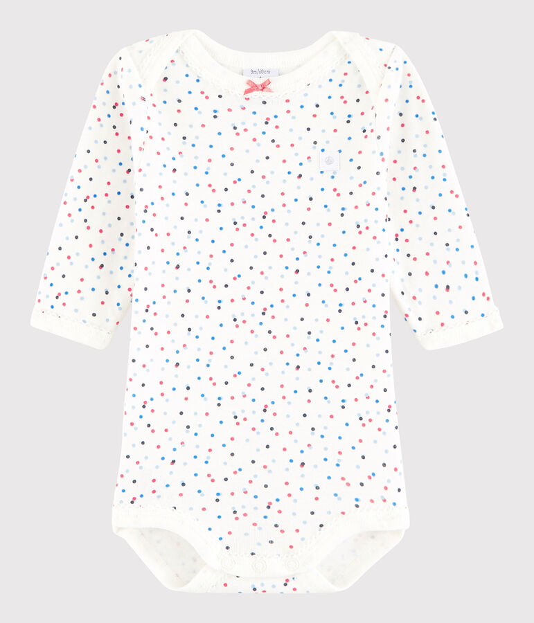 Lang&auml;rmeliger Baby-Body M&auml;dchen weiss MARSHMALLOW/weiss MULTICO