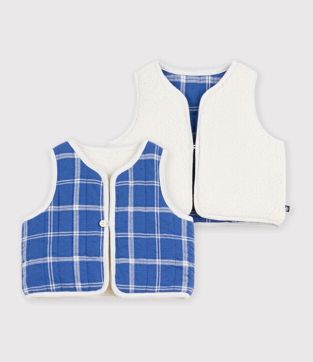Baby-Weste aus Flanell und Sherpa mit Karomuster naturfarben/vielfarbig