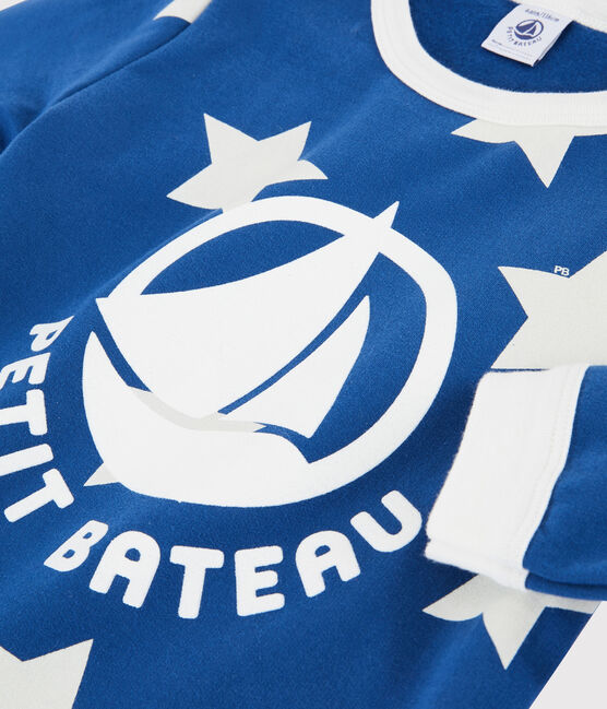 Kinderpyjama aus Molton mit Sternen blau MAJOR/weiss ECUME