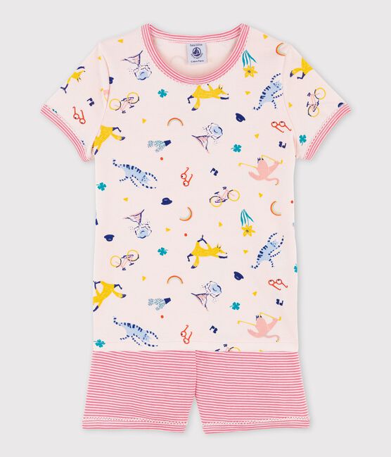 Kinder-Kurzpyjama aus Baumwolle für Mädchen rosa FLEUR/weiss MULTICO