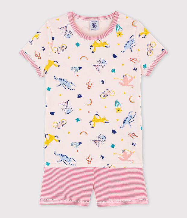 Kinder-Kurzpyjama aus Baumwolle f&uuml;r M&auml;dchen rosa/vielfarbig