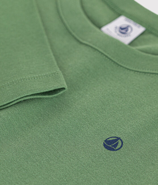 Langärmeliges Kinder-T-Shirt aus Rippstrick für Mädchen und Jungen grün PALMERAIE