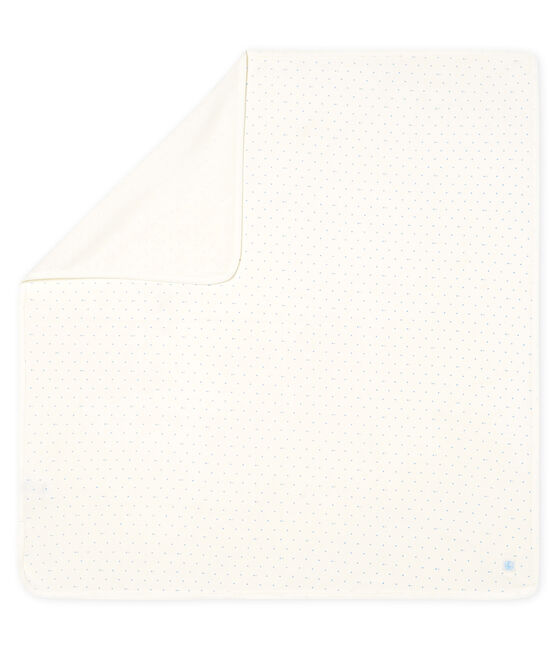 Decke für Neugeborene aus Rippstrick weiss MARSHMALLOW/blau ACIER
