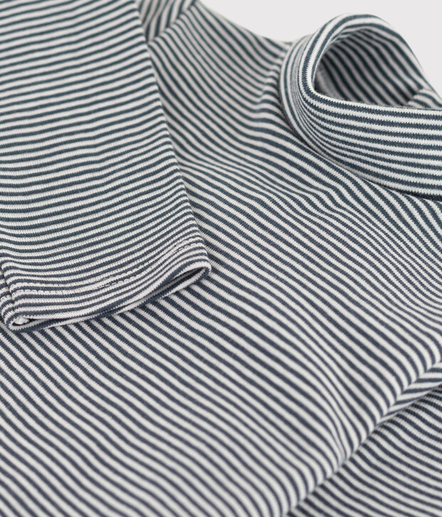 Lang&auml;rmeliger gestreifter Baby-Body aus Baumwolle mit Rollkragen grau/weiss