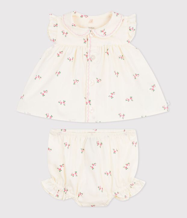 2-teiliges Baby-Set aus Baumwolle, Bluse und Bloomer mit Blumenmuster naturfarben/vielfarbig