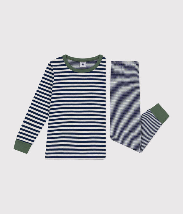 Kinderpyjama aus gestreifter Baumwolle blau/beige