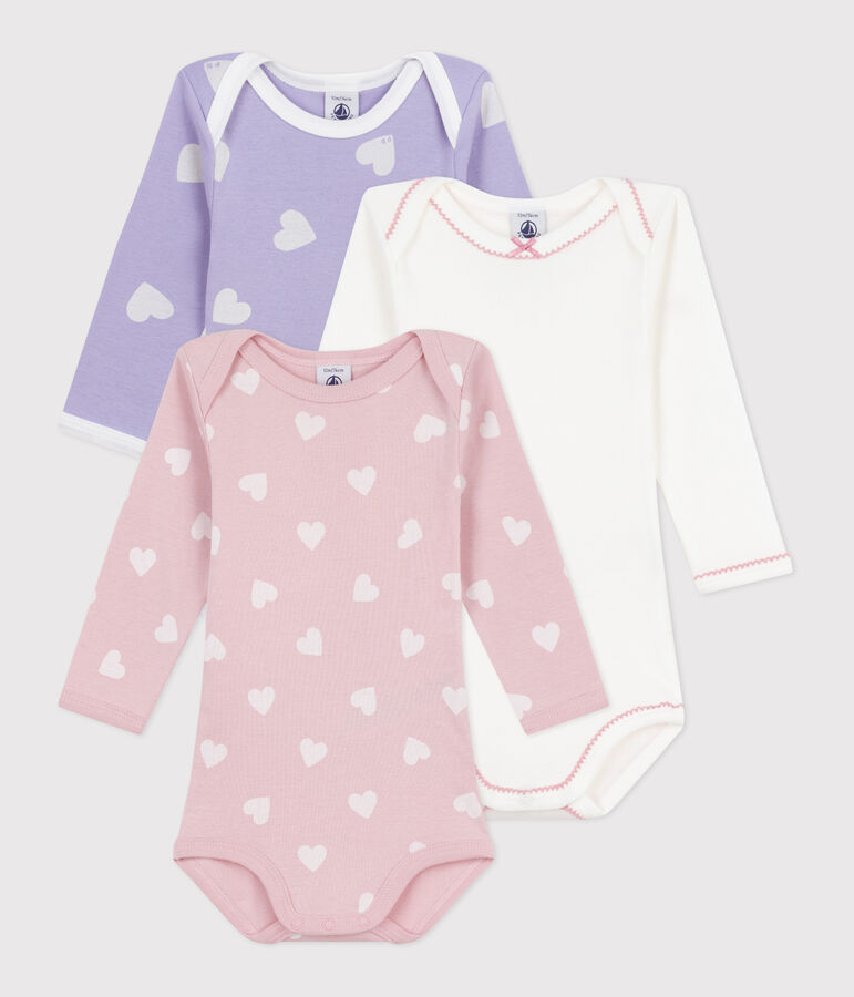 Set lang&auml;rmeliger Baby-Bodys aus Baumwolle mit Herzmotiv vielfarbig