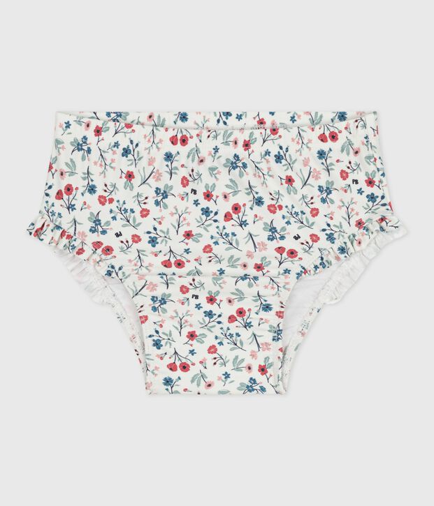 Baby-Badehose mit R&uuml;schen und Blumenmuster weiss/vielfarbig